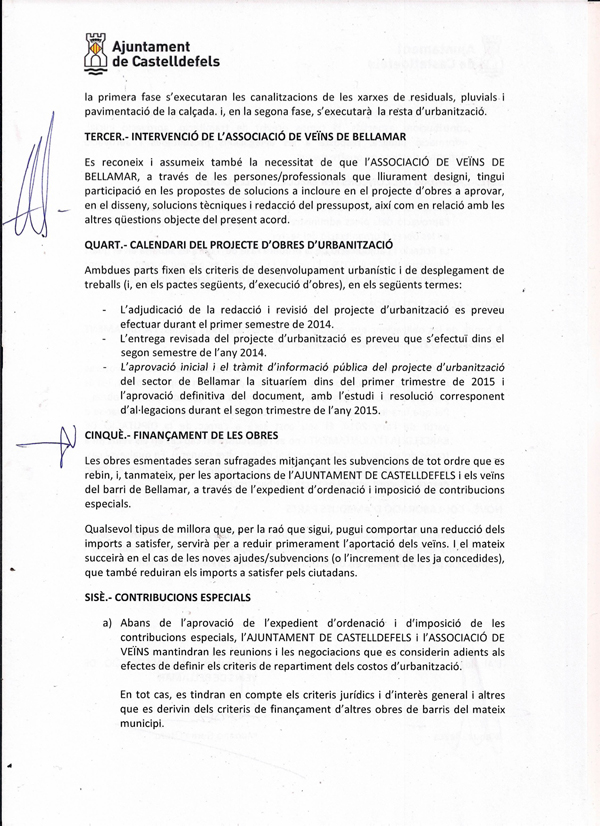 Acord d'Intencions Relatiu Al Projecte d'Obres d'Infraestructura Pendents De Realitzar Al Sector De Bellamar De Castelldefels